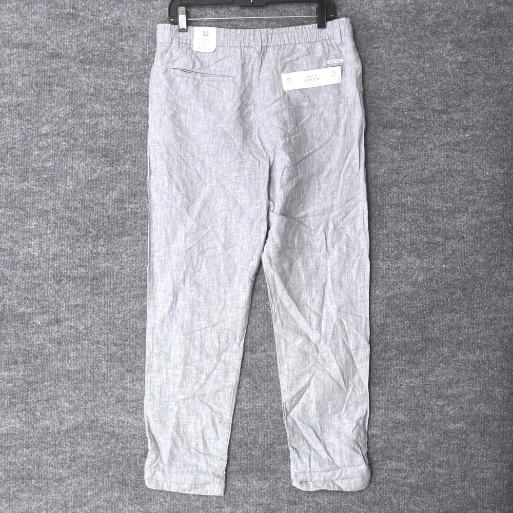 Porter & Ash Mens 32 Sustainable 100% Linen Pants Light Grey Relaxed Fit NWT